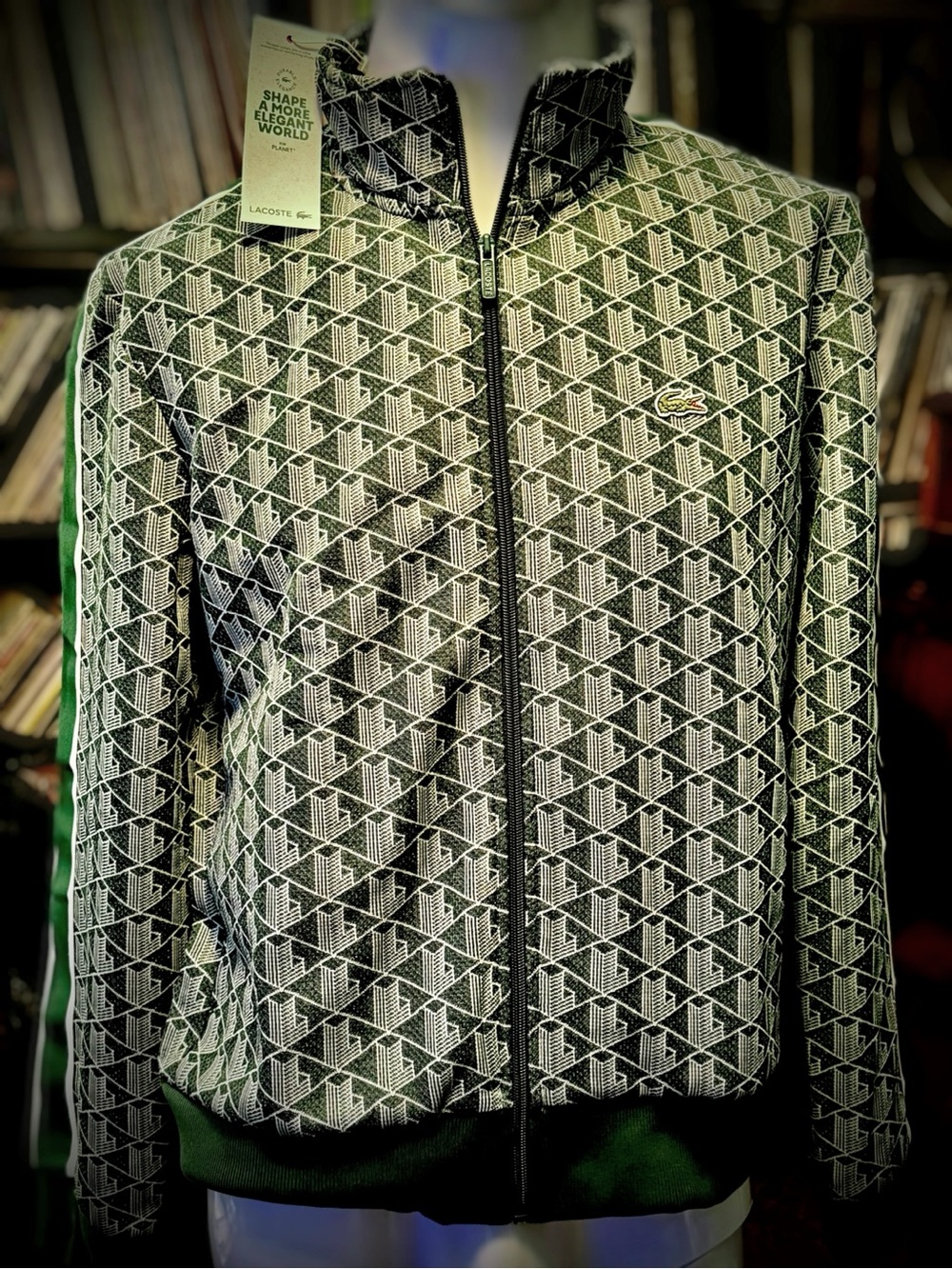 Lacoste Black & White Geometric Zip-Up Jacket